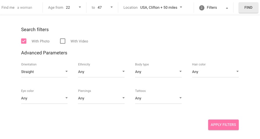 TenderMeets search filters