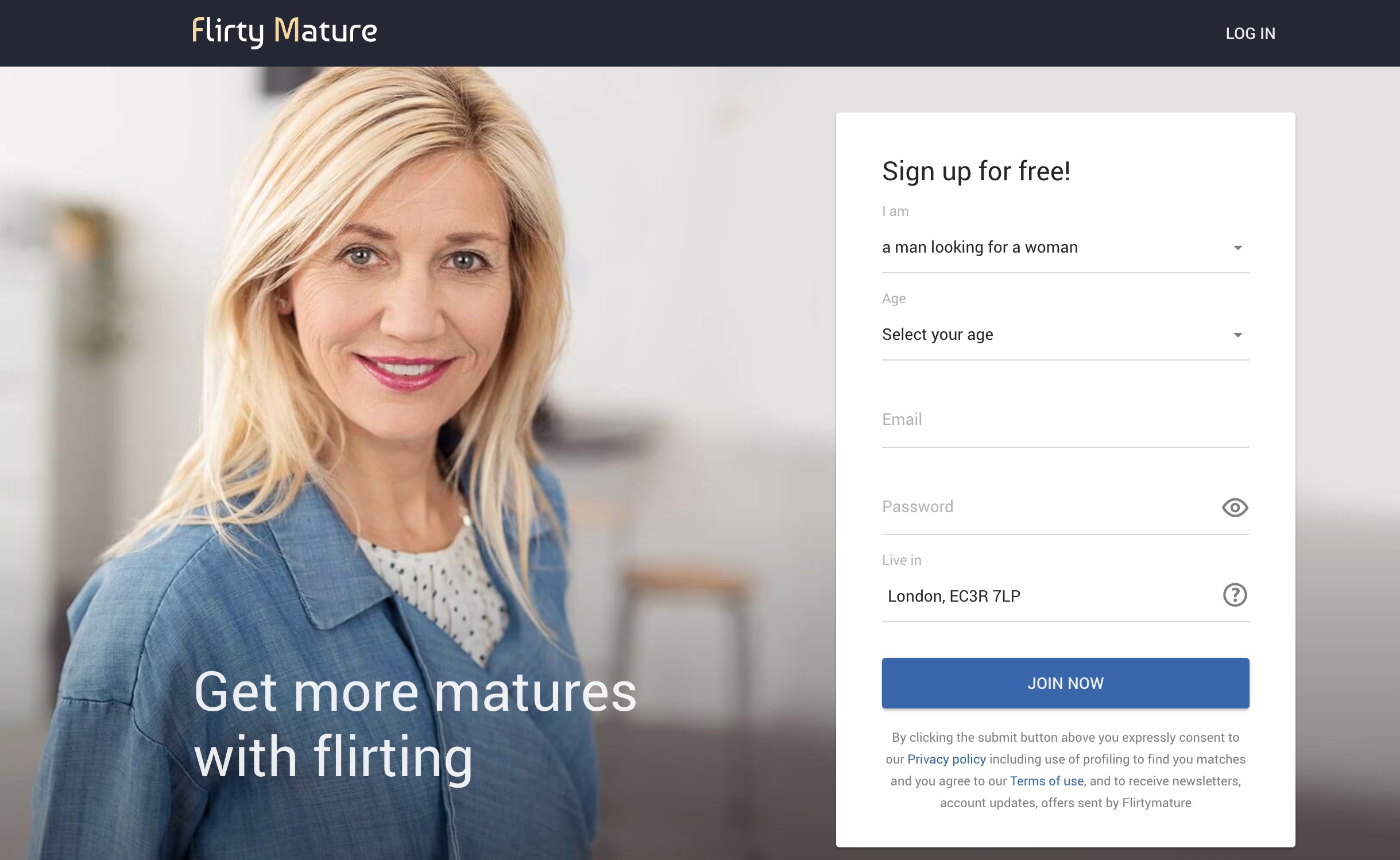FlirtyMatures main page