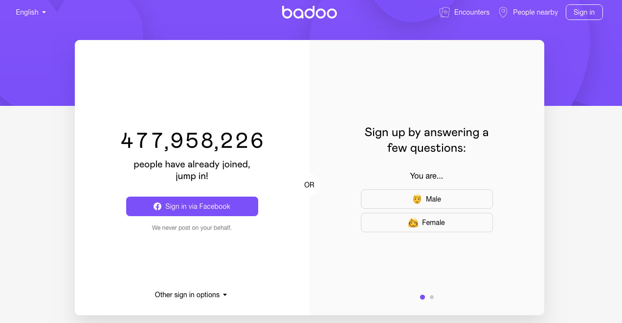 Badoo main page