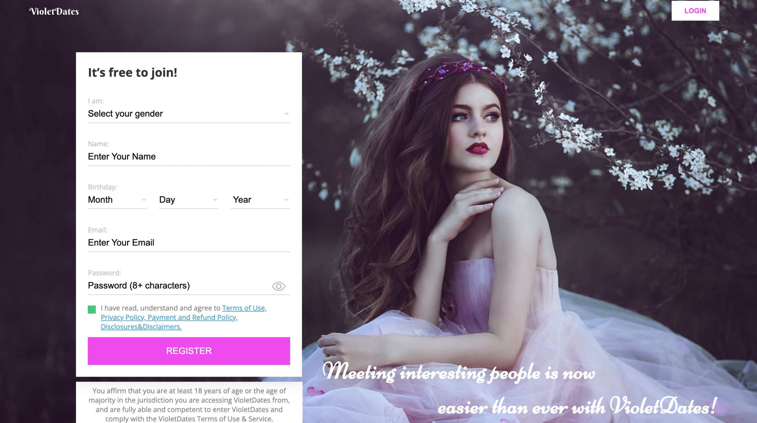 VioletDates main page