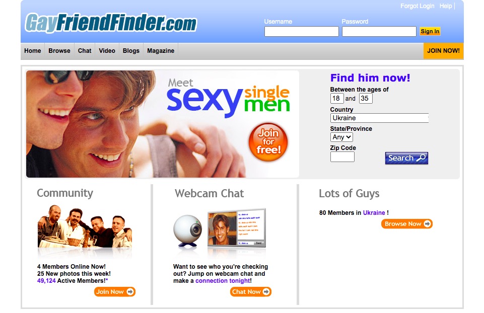 GayFriendFinder main page